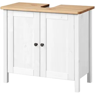 Waschbeckenunterschrank WELLTIME "Landhaus Sylt, Badschrank, Badmöbel, FSC-zertifiziert", weiß (weiß, honig), B:63,5cm H:60cm T:30,5cm, Massivholz, Schränke, Waschbeckenunterschrank, Badmöbel im Landhaus-Stil, Breite 64 cm, aus Massivholz
