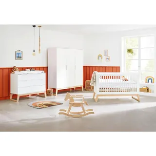 Pinolino Babyzimmer Pinolino Bridge, Weiß, Esche, Holz, Holzwerkstoff, Esche, massiv, 5 Fächer, 3 Schublade(n) Schubladen, in verschiedenen Größen erhältlich,zum Juniorbett umbaubar, höhenverstellbar, Sprossen mit Normabstand, Aufbauanleitung im Karton, Lattenrost inklusive, Schlupfsprossen, Babymöbel, Babyzimmer-Sets