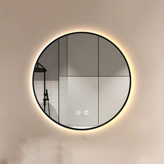 DIFHHD Runder LED-Spiegel Für Das Badezimmer, Beleuchteter Spiegel Mit Hintergrundbeleuchtung, Für Die Wand, Touch Switch Demister 3 Lichtfarben, Dimmbar (Color : Black, Size : 60CM)