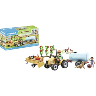 PLAYMOBIL Country 71442 Traktor mit Anhänger und Wassertank, frische Ernte auf dem Bauernhof, spielerisches Lernen über die Umwelt, nachhaltiges Spielzeug für Kinder ab 4 Jahren
