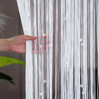 AQCQDQ Türvorhang Perlen, Fransenvorhang, 100 x 200 cm Perlenvorhang für Türen, Polyester, Fliegenvorhang für Raumteiler, Fenster, Flur, Eingang, Wandschrank (Weiß)