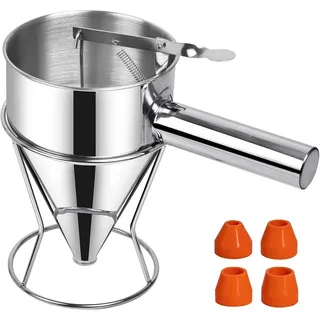 Teigportionierer, 1200ml Pfannkuchen Teigspender Edelstahl Trichter Küche Multi-Kaliber Edelstahl Trichterkuchen-Spender mit Ständer Großartig