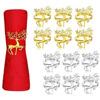 Serviettenringe – Nicht Spezifiziert – 12 Stück – Metall Und Gold – Weihnachtliches Rentier-design