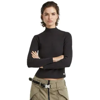 G-Star Damen Asymmetric Zip Cropped Slim Mock Top, Schwarz (dk Black D25056-D702-6484), L - L