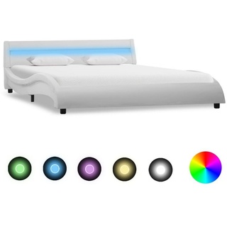 vidaXL Bett Bettgestell mit LED Weiß Kunstleder 120x200 cm weiß 130 cm x 225 cm x 57 cm