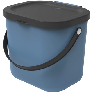 Rotho Albula Biomülleimer 6l mit Deckel und Henkel für die Küche, Kunststoff (PP) BPA-frei, blau/anthrazit, 6l (23,5 x 20,0 x 20,8 cm)