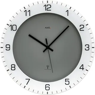 AMS Funkwanduhr (Quarzuhr, Wanduhr, Made in Germany, Wohnzimmer, Küche, Arbeitszimmer) bunt|grau