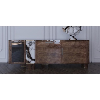Casa Padrino Luxus Sideboard Braun / Weiß / Schwarz / Messing 230 cm