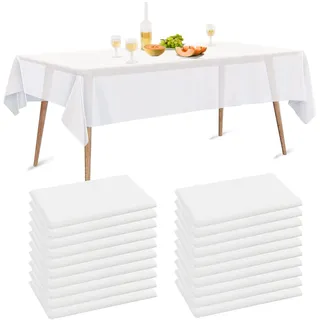 Luriseminger 10 Stück Tischdecke Einweg, Wasserdicht Tischabdeckung aus Vliesstoffe mit PE-Film Einweg Tischbezug Weiß Tischtücher für Hochzeit, Party, Geburtstag (150 x 280cm)