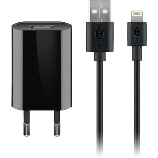 goobay Apple Lightning Ladeset (5 W), Netzteil mit Apple Lightning-Kabel, 1 m, schwarz