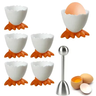 Esshogo 6 Stück Eierbecher und EIN Eieröffner, Cartoon Eierständer | Eierbecher, Lustige Eierbecher, Kinder Frühstücks Eierbecher Set Plastik Eierbecher Set für Weich Für Gekochte Eier