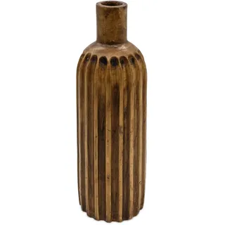 Spetebo Design Holz Blumenvase groß in braun - 46 cm - Deko Holzvase xxl Flasche geriffelt
