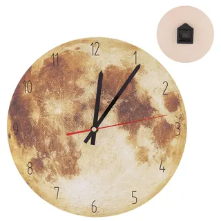 HERCHR Moderne Wanduhr 28cm/11,0 Zoll Mond Wanduhr Stille Batteriebetriebene Hängende Monduhr für Wohnzimmer Schlafzimmer(Gelb)