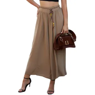 Och Bella Hosenrock Damen Lang mit hoher Taille - Aus extrem weichem, luftigem Material Hosen Damen - Lässige Hosen Damen High Waist Perfekt für die kommende Sommersaison (Braun, S) - S