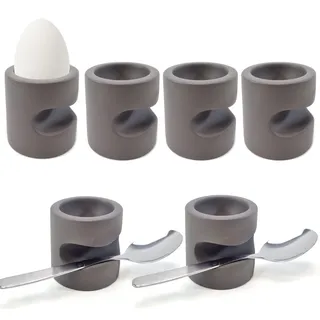 QMBasic Design-Pro EIERBECHER im Sixpack SET-Angebot | Löffel-Ablage Grau Zeitlos Frühstücks-Ei für 6
