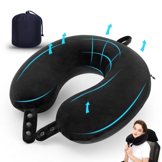 TALLGO Reise-Nackenkissen, bestes Memory-Schaum-Flugzeugkissen für Kopfstütze, weiches, verstellbares Kissen für Flugzeug, Auto und Zuhause (grau) (schwarz)