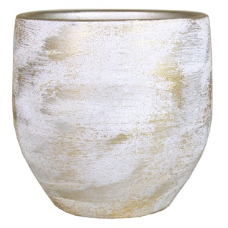 INNA-Glas Keramik Blumentopf AETIOS, Farbverlauf, weiß-Gold, 16cm, Ø17cm - Deko Übertopf