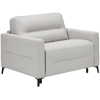 Novel Schlafsessel, Hellgrau, Metall, Echtleder, Rindleder, Uni, 115x89x97 cm, Liegefunktion, Wohnzimmer, Sessel, Schlafsessel