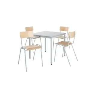 Sparset Stapelstühle, Buchenholz, Gestell grau B 450 x T 520 x H 770 mm, 4 Stück + Tisch, Buche-Natur, Gestell grau, L 800 x B 800 x H 720 mm
