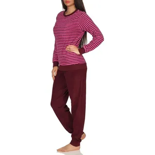 RELAX by Normann Frottee Pyjama Langarm mit Bündchen gestreift Pink 44/46