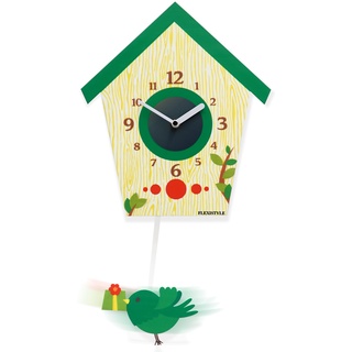 FLEXISTYLE Modern Design Wanduhr Pendel für Kinder Kuckuck ohne tickgeräusche, Acryl, kinderzimmer (Grün)