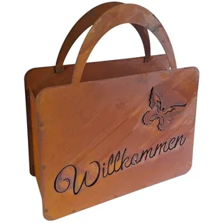 Bornhöft Tasche zum Bepflanzen Windlicht Beetdeko Metall Rost Gartendeko 40cm x 44cm XXL Edelrost rostige Deko für den Garten Willkommen