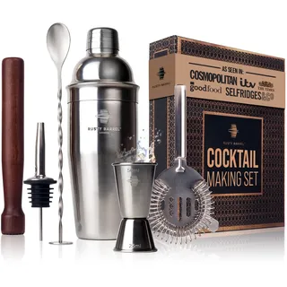 Rusty Barrel Mayfair Original Cocktail Set – Cocktail Mix Set mit Cocktail Zubehör und Edelstahl Cocktail Shaker | Cocktail Shaker Set In Einer Luxuriösen Geschenkbox