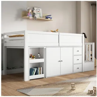Odikalo Hochbett Kinderbett Ausziehbarem Schreibtisch Treppeschrank Ohne Matratze90x200
