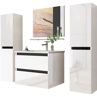 inter Badmöbel-Set Kairo inkl. Waschtisch und Spiegelschrank, (60 cm, Weiß mit Spiegel, Ablage, Unterschrank und Becken), Hochglanz weiß 60 cm