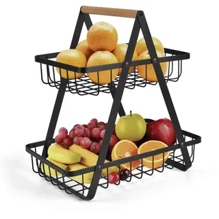 EWEMOSI Obst Etagere Obstkörbe mit 2 Etagen Obstschale Moderne Obstschale, Praktischer Obstkörbe aus Metall für Brot, Gemüse, Snacks, Eckregal Stehend Aufbewahrung Küche