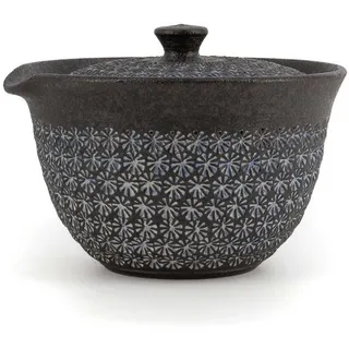 teayumi Teekanne NANBAN MISHIMAZUME Kyusu Keramikkanne 280 ml Schwarz Blau, 280 l, (2-teilig), Integriertes Tonsieb blau|schwarz