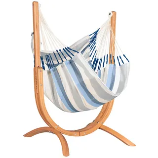 La Siesta Hängematte, Blau, Weiß, Holz, Eukalyptusholz, Schichtholz,massiv, 100x152x92 cm, Gartenmöbel, Hängematten