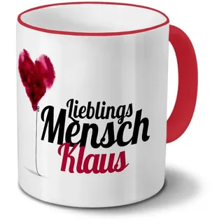 printplanet Tasse mit Namen Klaus - Motiv Lieblingsmensch - Namenstasse, Kaffeebecher, Mug, Becher, Kaffeetasse - Farbe Rot
