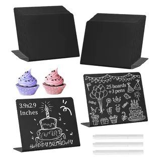 Mini Kreidetafel Set, 25stk Kreidetafel Klein mit 3 Tafelstifte Abwischbar | Kleine Kreidetafeln zum Beschriften,Mini Tafeln für Buffet, Hochzeit, Party, Preisschilder, Platzkarte Namen
