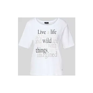 T-Shirt mit Statement-Print und Ziersteinbesatz, Ecru, 38
