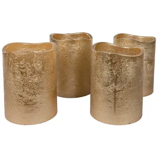 Wohnando LED-Kerze 4er-Set LED Kerzen Gold mit Timer: Elegante Beleuchtung in Gold goldfarben