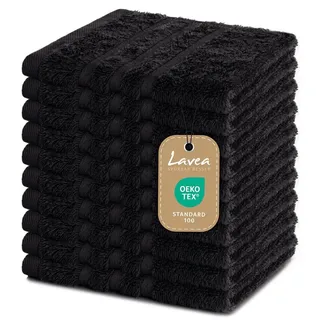 Lavea Seiftuch 10er Gästehandtücher Set 30x30 cm Elena Frottee, kleine Waschlappen, 100% Baumwolle (10er Set), 500 g/m2 Frottier, weich & saugstark, pflegeleicht schwarz
