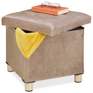 relaxdays Polsterhocker Samthocker mit Tablett, Creme