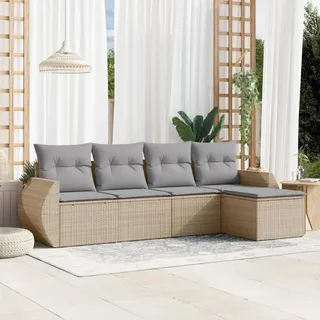 IKAYAA 5-TLG Rattan Balkonlounge Rattan Lounge Gartenmöbel Set wetterfest Gartenlounge Rattan Ecklounge Gartensofa Balkon Sofa mit Kissen Beige und Grau Type-26