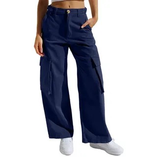 ZWY Gerade Jeans Workerjeans, Straight-Jeans Damen Hoher Taille Jeanshosen (1-tlg) Wide Leg Schlaghose Baggy Cargo Pants(7-tlg) XL