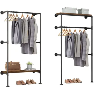 WOLTU industrielle Kleiderstange Wand,Garderobe für begehbaren Kleiderschrank,Kleiderständer mit Regal,für Schlafzimmer Ankleidezimmer