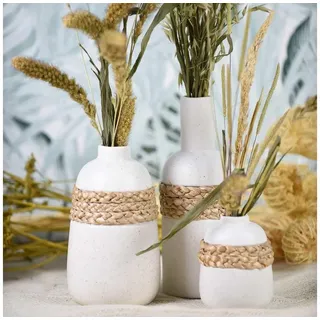Viana Übertopf Blumenvase Weiß Keramik Seegras Deko Vase Tischdeko Modern weiß