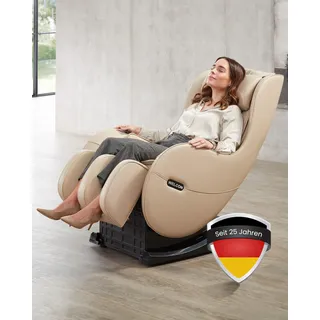 WELCON EASYRELAXX Massagesessel elektrisch in Beige – L-Shape Relaxsessel mit Automatikprogrammen, Knetmassage & Klopfmassage, Ganzkörper-Massagestuhl für Zuhause