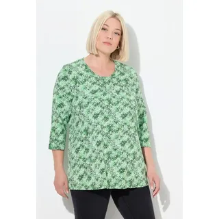 Ulla Popken T-Shirt Shirt Blüten A-Linie Rundhals 3/4-Arm grün|lila 54/56