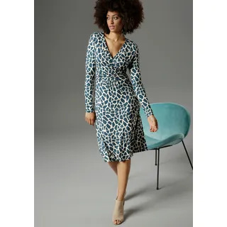 Jerseykleid ANISTON SELECTED Gr. 38, N-Gr, blau (beige, blau, gemustert) Damen Kleider Freizeitkleider mit farbigem animal-print