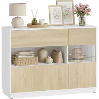 Woltu Sideboard 100 x 80 x 40 cm Helle Eiche / Weiß