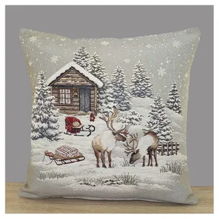 Winterliche Gobelin-Kissenhülle Rentiere 45x45cm Weihnachts-Dekokissen
