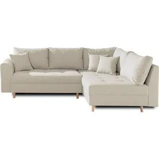 Lisa Design Rune, Ecksofa, mit hocker, 4-Sitzer, skandinavischer Stil, rechts , Beige - Beige