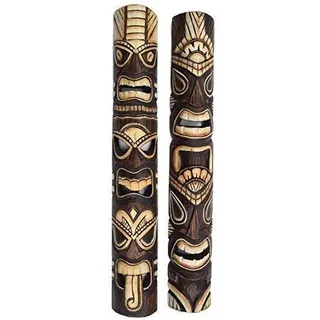 Interlifestyle 2 Tiki Wandmaske 100cm im Hawaii Totem Look Motivmasken Holzmaske Maske Osterinsel