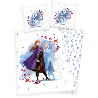 Arle-Living Frozen - Die Eiskönigin 2 Bettwäsche mit Wende Motiv 135x200 cm + 80x80 cm (blau-weiß, Renforcé)